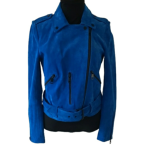 Bagatelle NYC Stunning Cobalt Blue Suede Leather Motorcycle Jacket w black metal